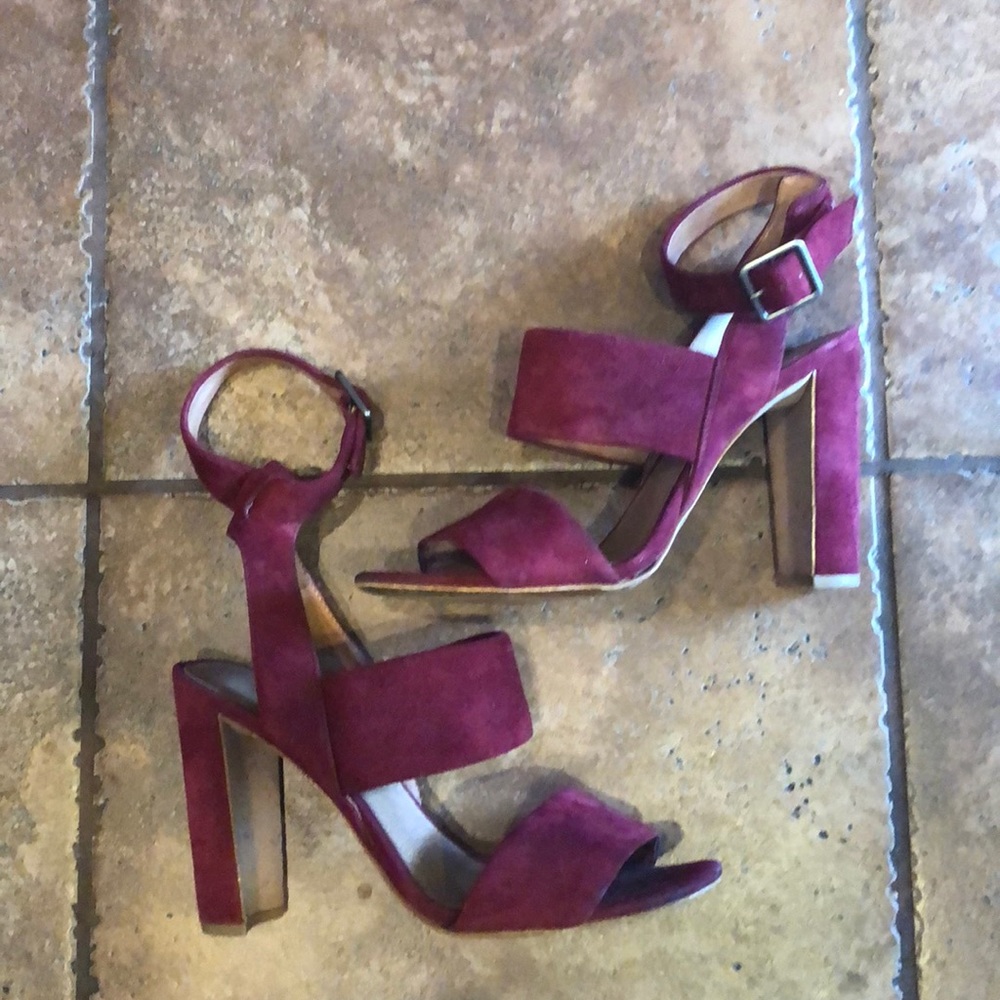Burgundy suede heels (Madewell)